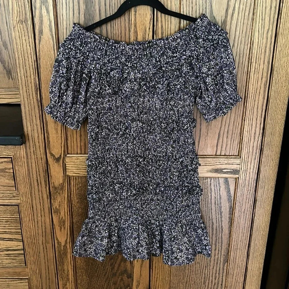 Olivaceous Purple Floral Print Tiered Ruffle Smocked Mini‎ Dress Medium - Picture 4 of 5